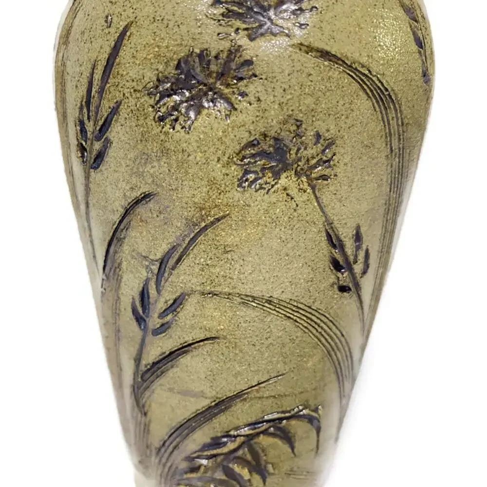 Tom Briney Signed Art Pottery Vase Floral Brown Blue 8.5